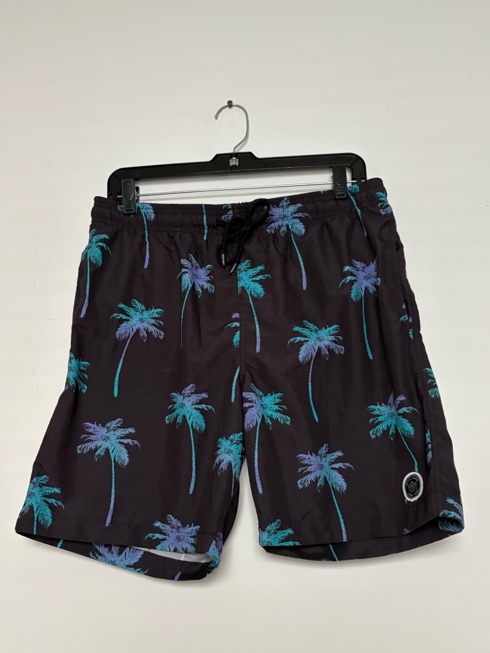 Brooklyn Cloth Palm Tree Prints Lined Black Swim Trunk Medium